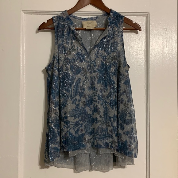 ✨ Anthropologie Shimmer Metallic Tank Top Sz S - Picture 2 of 8